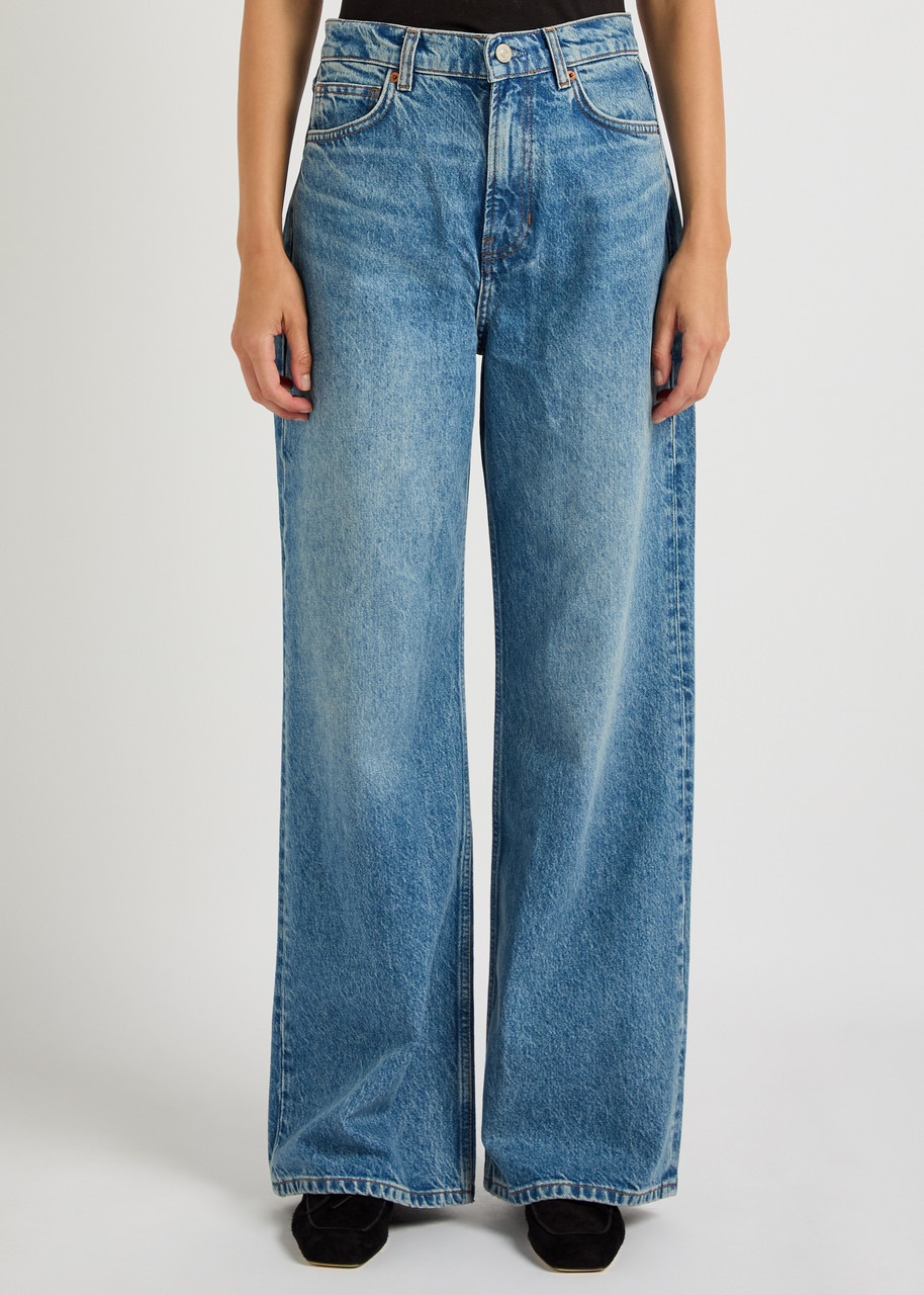 Reformation Cary High Rise Wide Leg Cropped Jeans In Blue