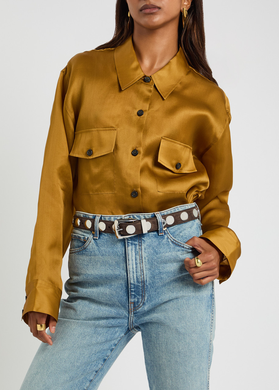 Khaite Benny Studded Suede Belt In Brown