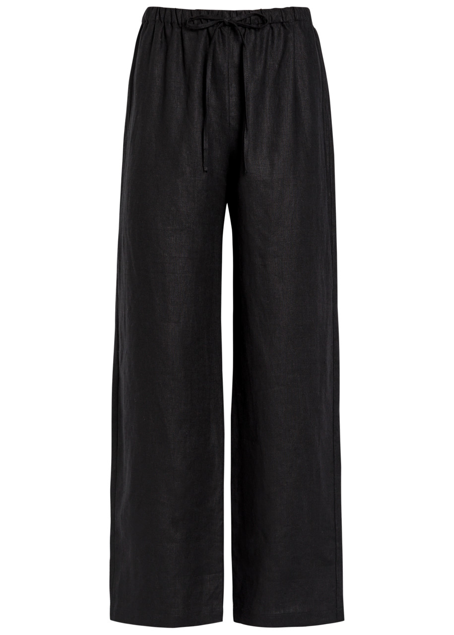 Reformation Olina Drawstring Straight Leg Linen Pants In Black