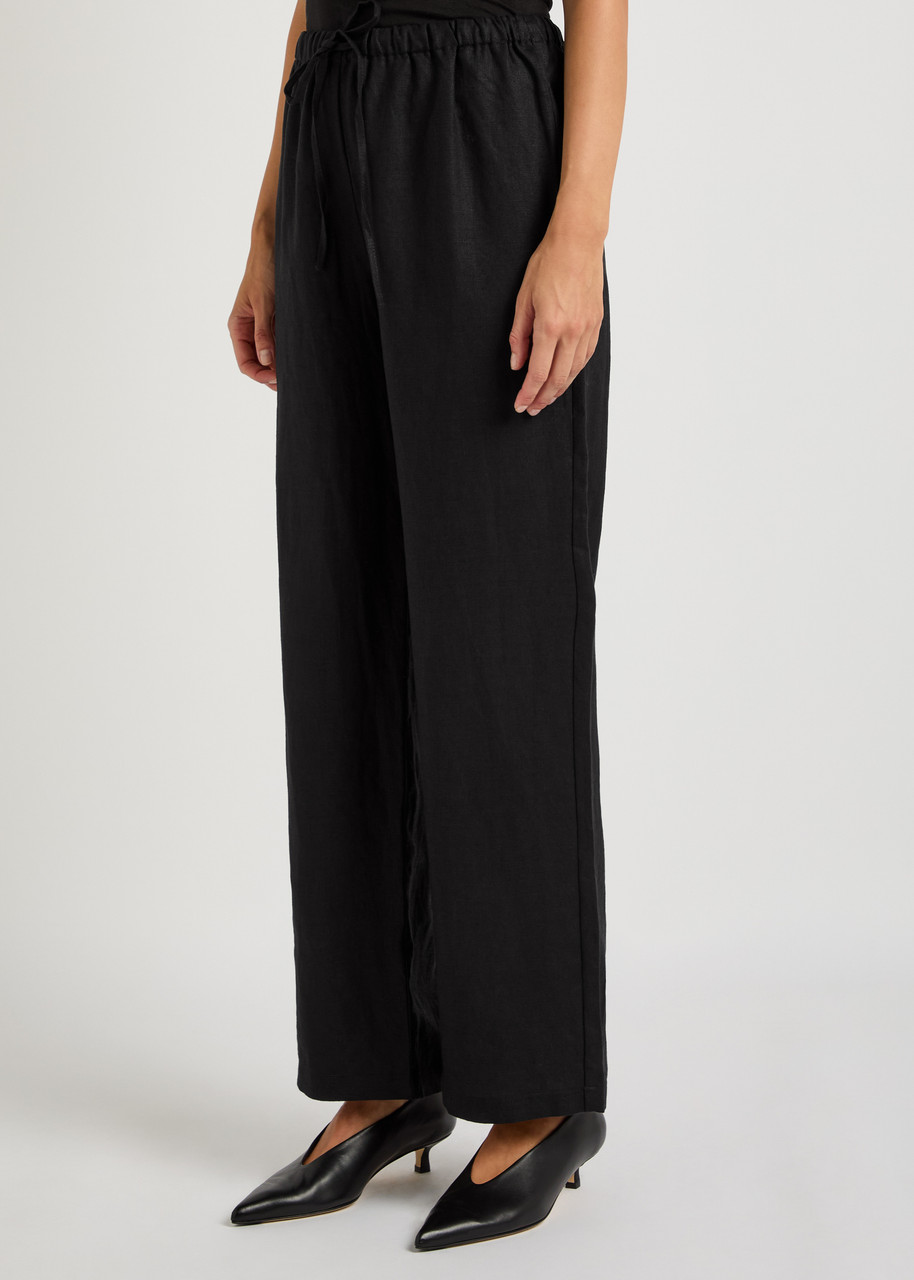 Reformation Olina Drawstring Straight Leg Linen Pants In Black
