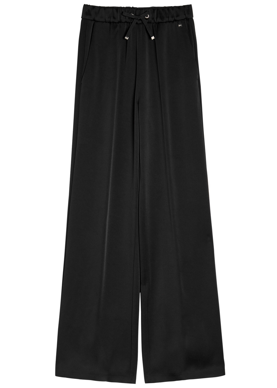 Herno Wide-leg Crepe De Chine Trousers In Black