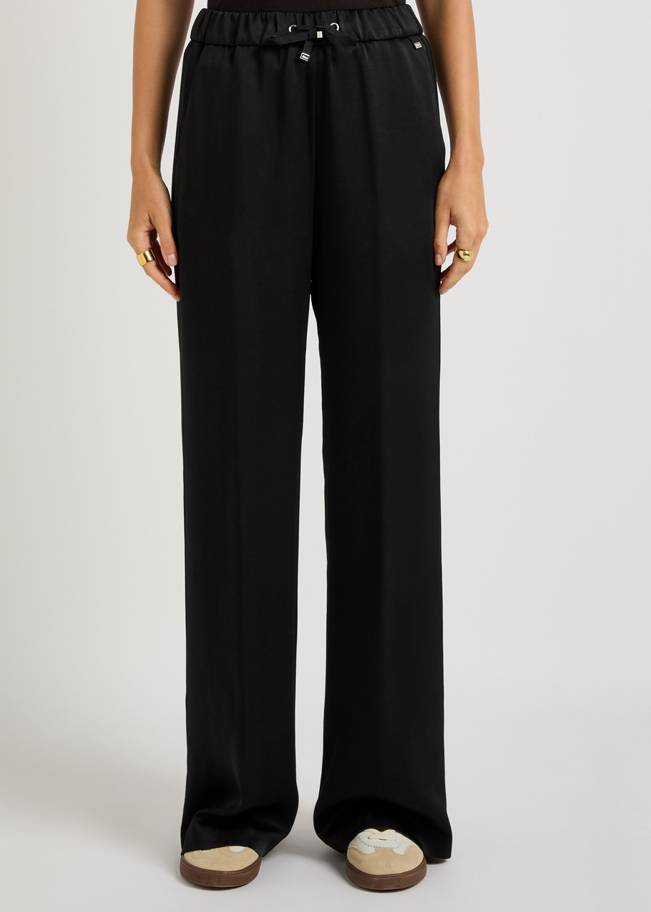 Herno Wide-leg Crepe De Chine Trousers In Black