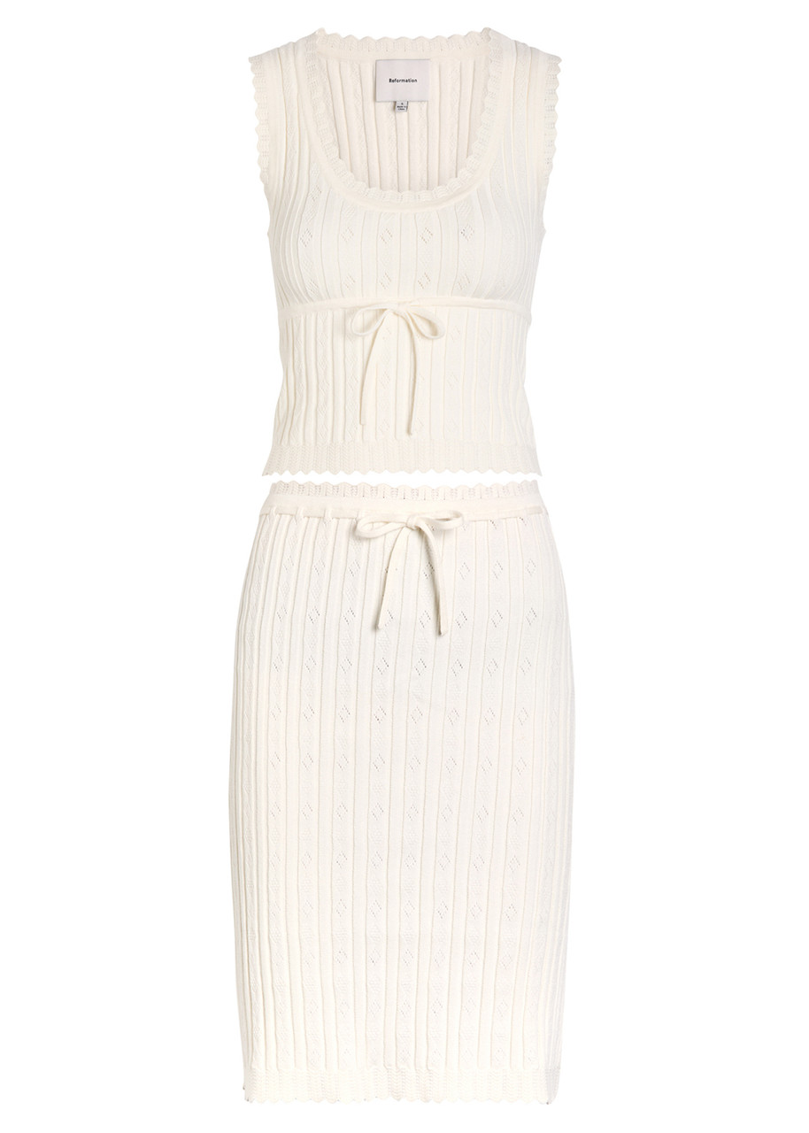 Reformation Erin Pointelle Stretch-cotton Top And Skirt Set In Neutral