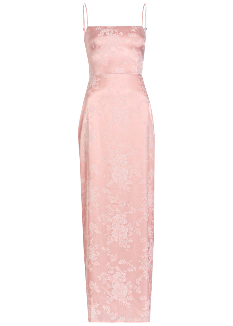 Reformation Frankie Floral-jacquard Satin Maxi Dress In Pink