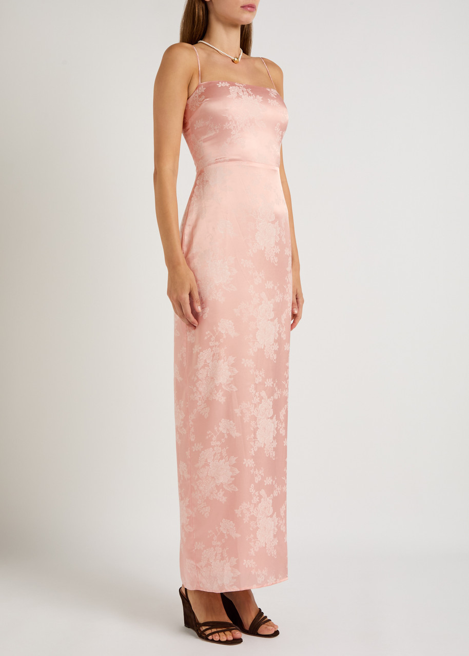 Reformation Frankie Floral-jacquard Satin Maxi Dress In Pink