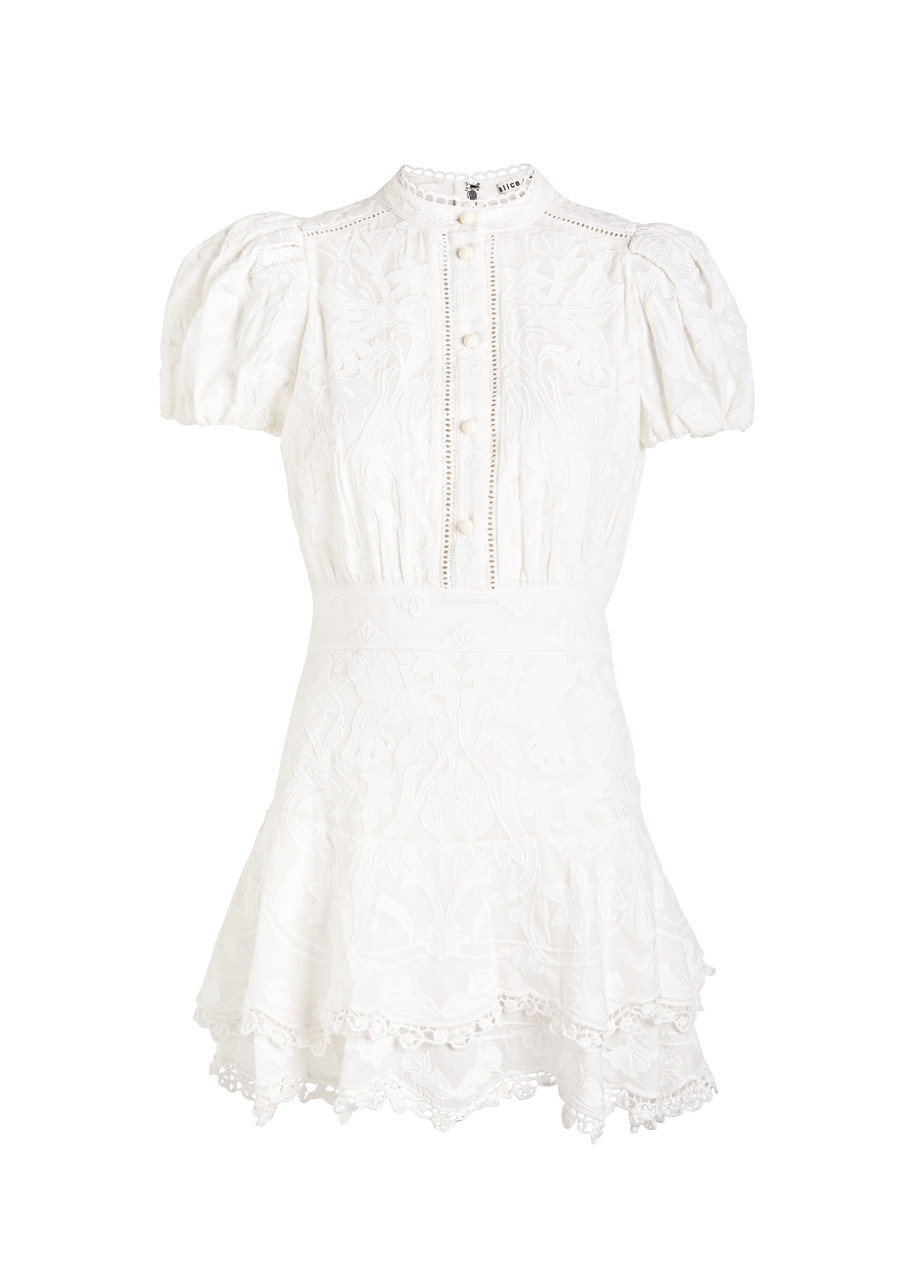 Alice And Olivia Alice + Olivia Loryn Floral-embroidered Cotton Mini Dress In White