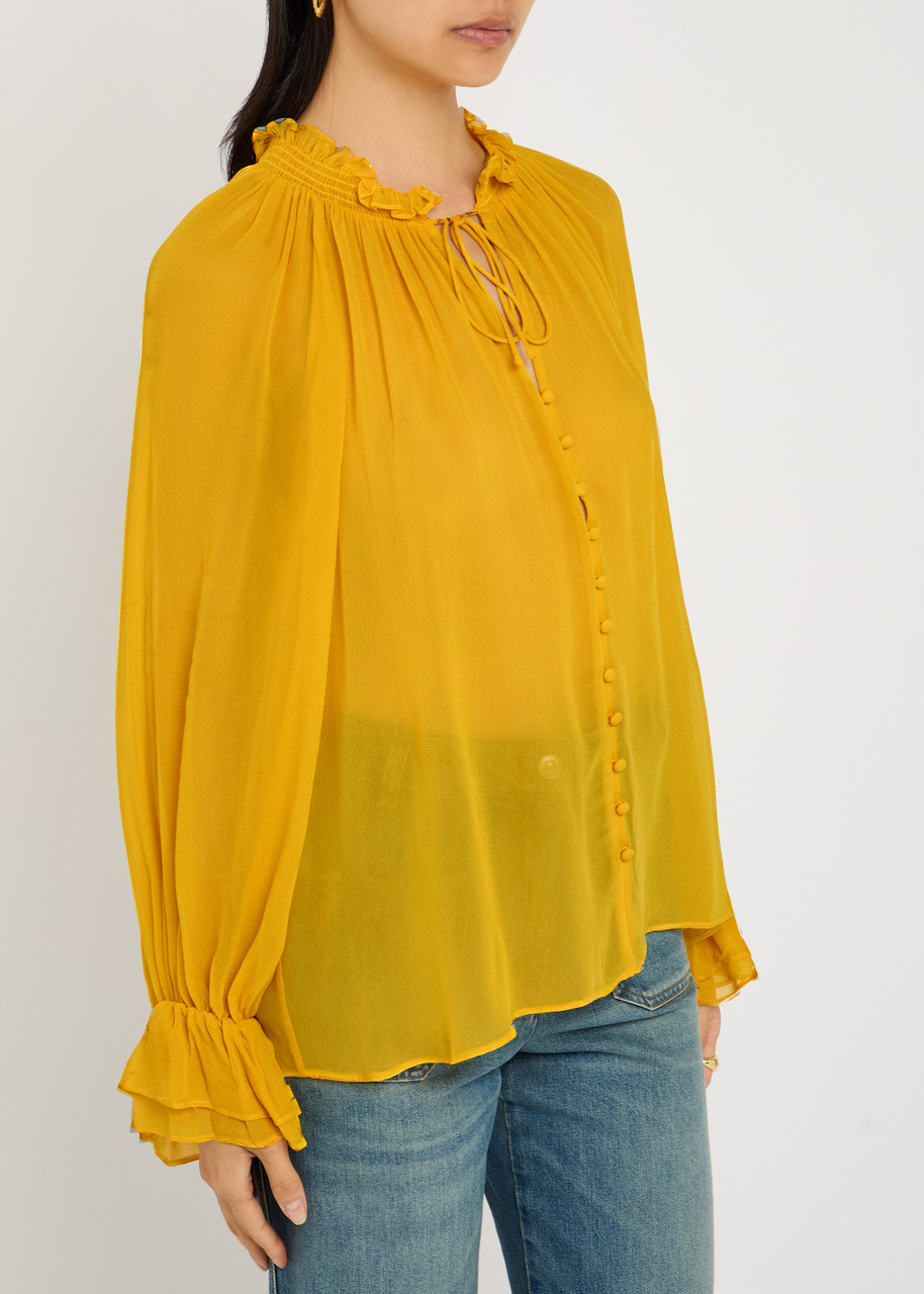 Alice And Olivia Alice + Olivia Josephine Semi-sheer Chiffon Blouse In Yellow