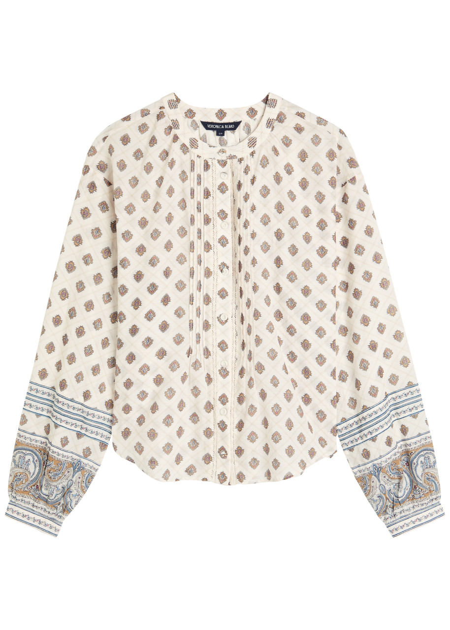 Veronica Beard Lollie Mixed Print Cotton Blend Button-up Shirt In Neutral