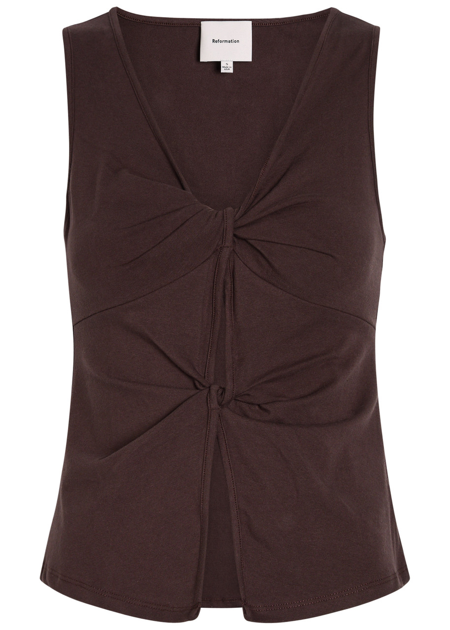 Reformation Tefi Knotted Stretch-cotton Top In Brown