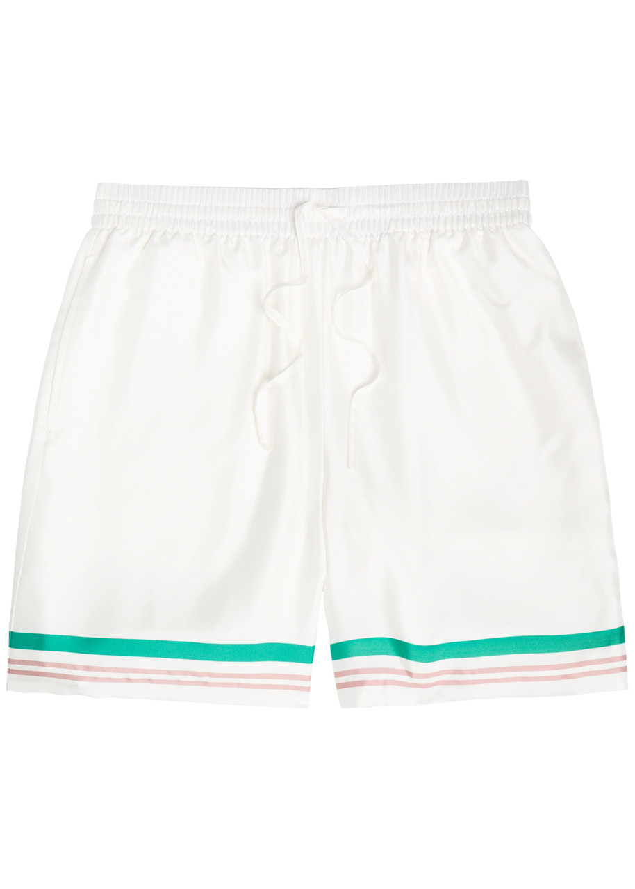 Casablanca Mens Casa Way Graphic-print Drawstring Silk Shorts In White