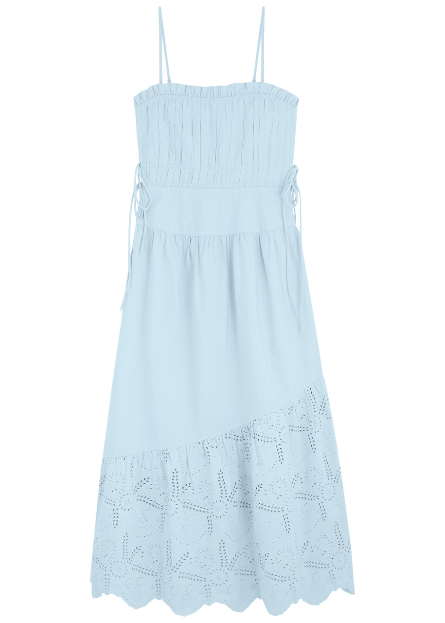Damson Madder Kelia Pleated Cotton Midi Dress - Blue - 6 (UK6