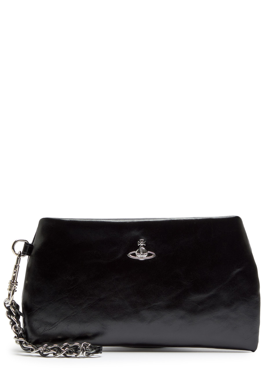 Vivienne Westwood Sadie Glossed Leather Clutch In Black