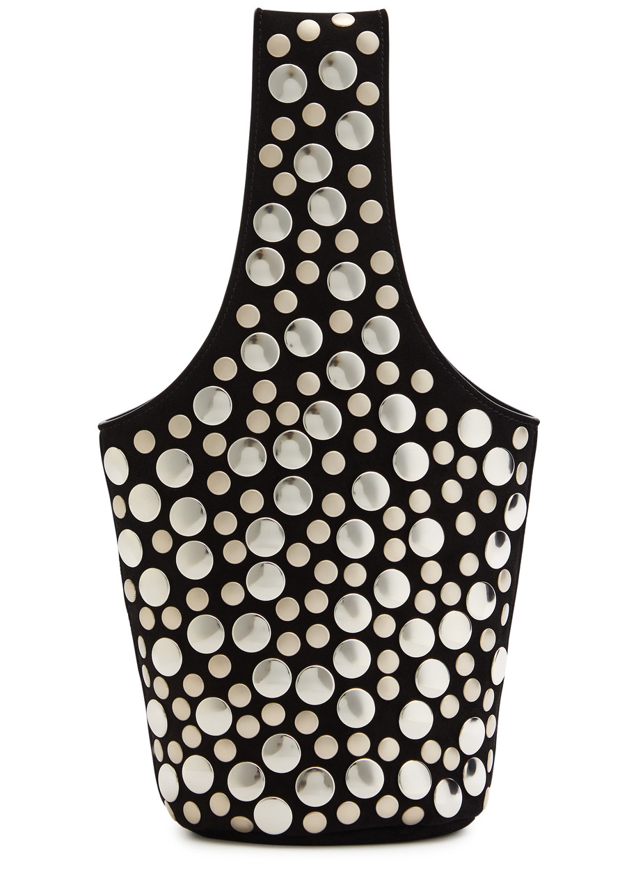 Khaite Livia Small Studded Suede Bucket Bag In Black