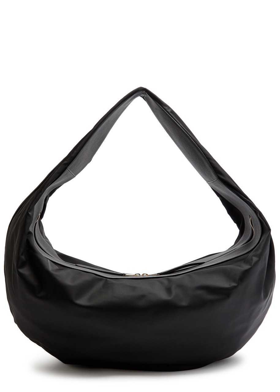 Khaite Olivia Sport Xl Nylon And Leather Hobo Bag In Black