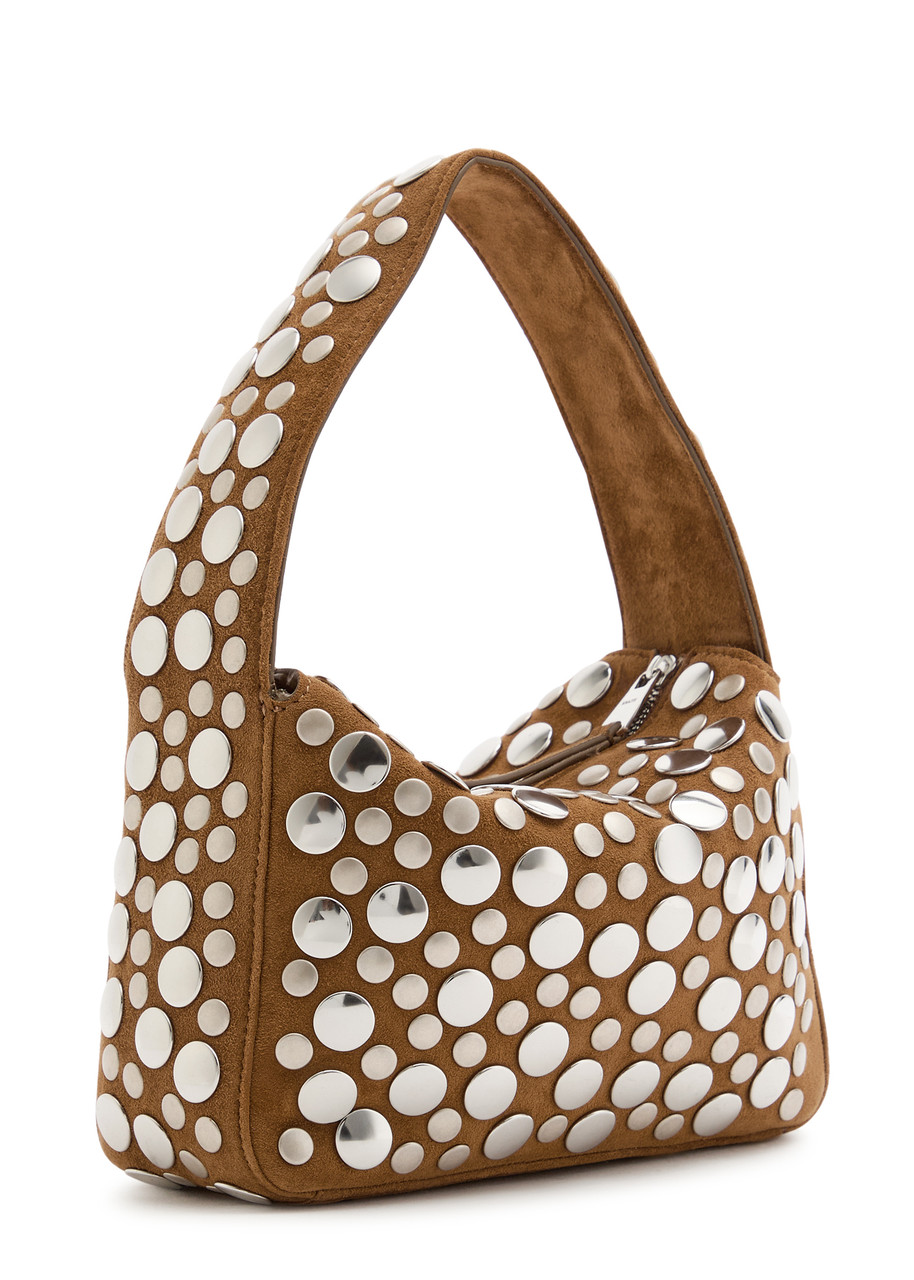 Khaite Elena Small Studded Suede Top Handle Bag In Sand