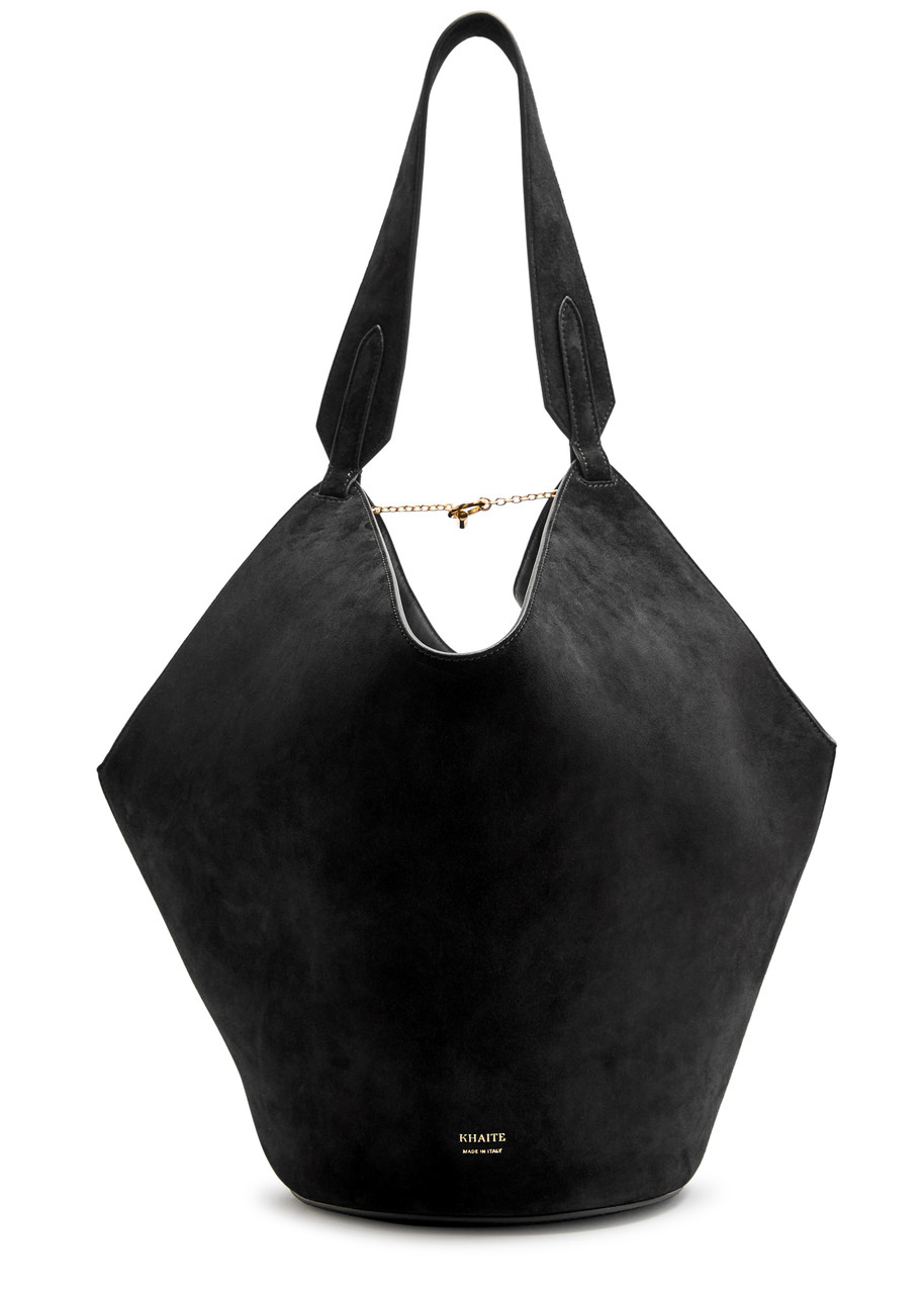 Khaite Lotus Small Suede Tote In Black