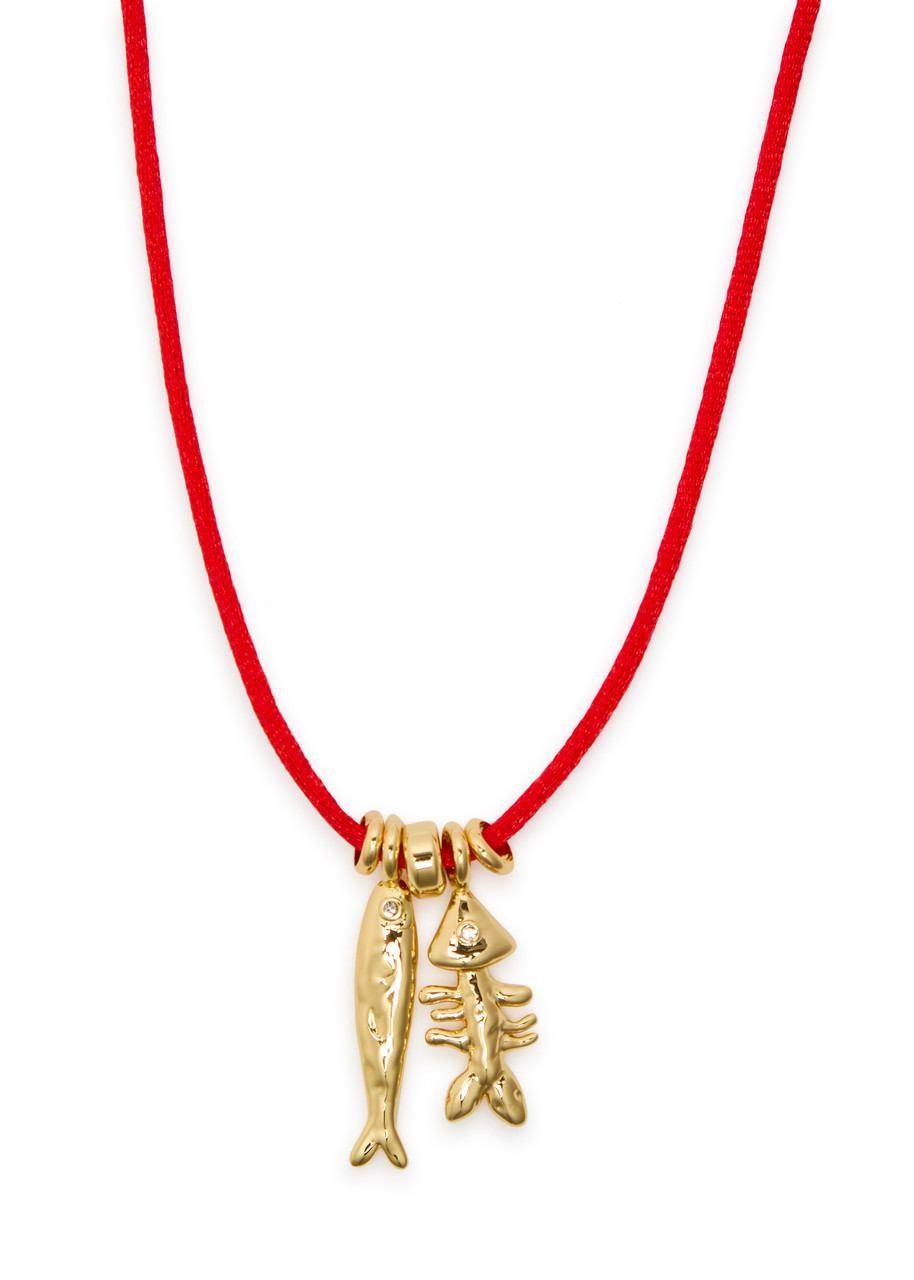 Eliou Sardine And Fishbone Cord Necklace In Gold