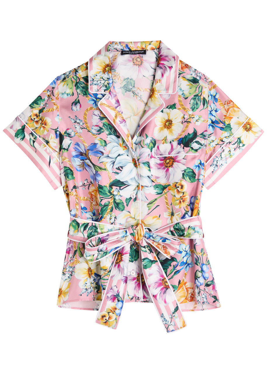 Dolce & Gabbana Twill Pajama Shirt With Floral Print In Multi