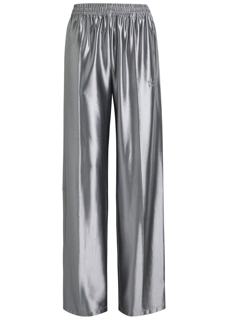 Alexander Wang T Alexanderwang.t Relaxed Logo-embroidered Satin Track Pants In Silver