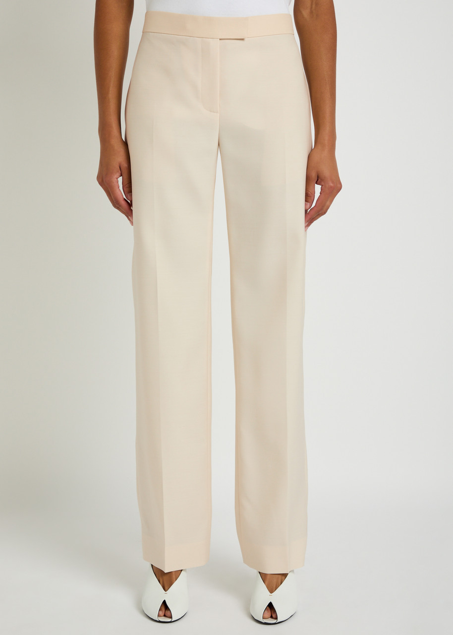 Khaite Callen Tapered Faille Straight Leg Pants In Neutral