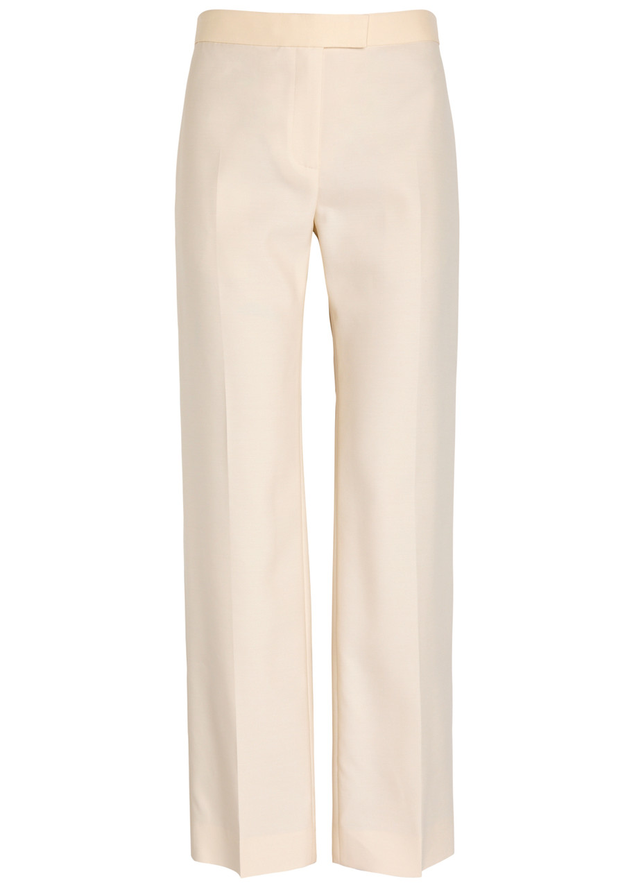 Khaite Callen Tapered Faille Straight Leg Pants In Neutral