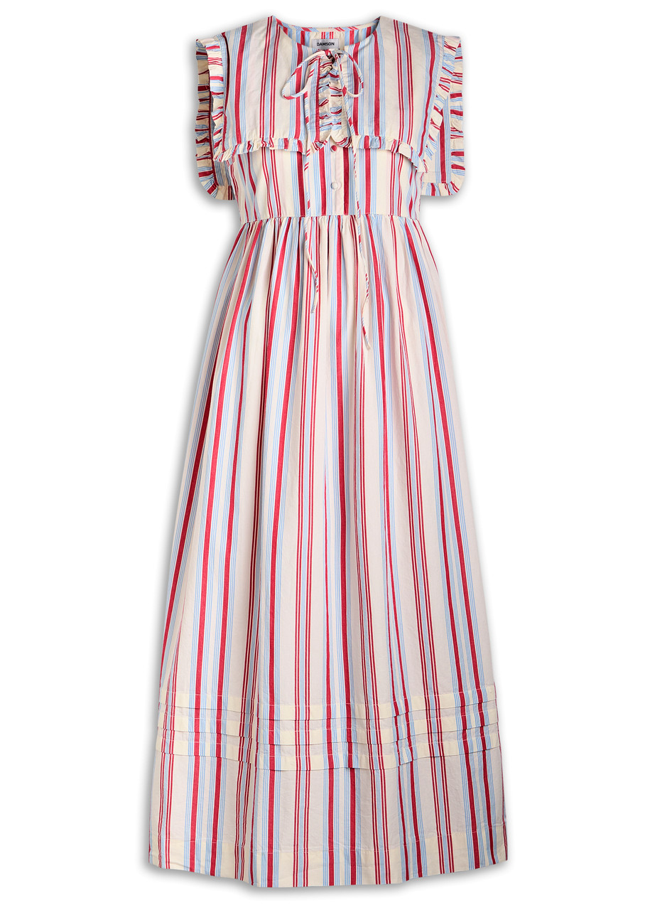 Damson Madder Josephine Stripe Organic Cotton Midi Dress In Multi