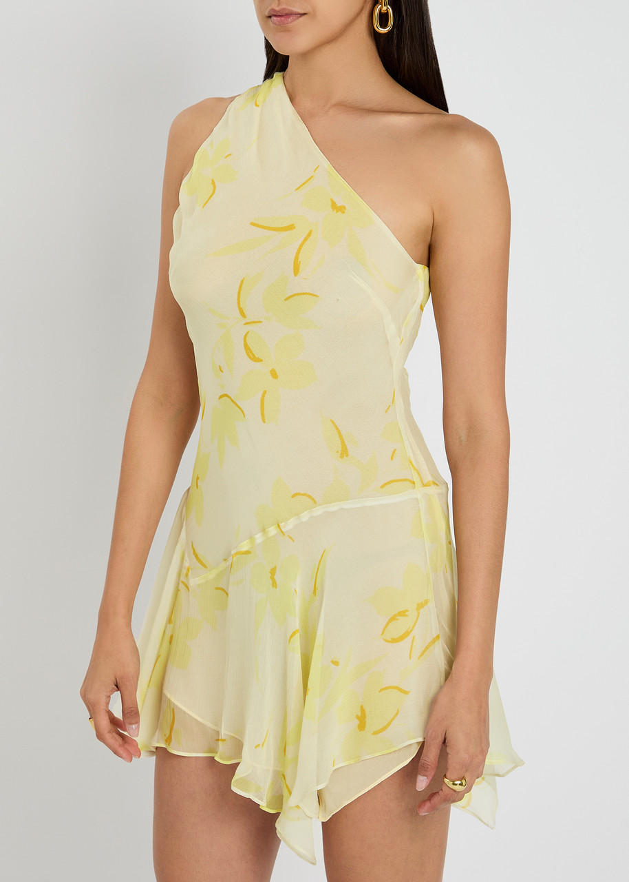 Bec & Bridge Colmar Asymmetric Chiffon Mini Dress In Yellow