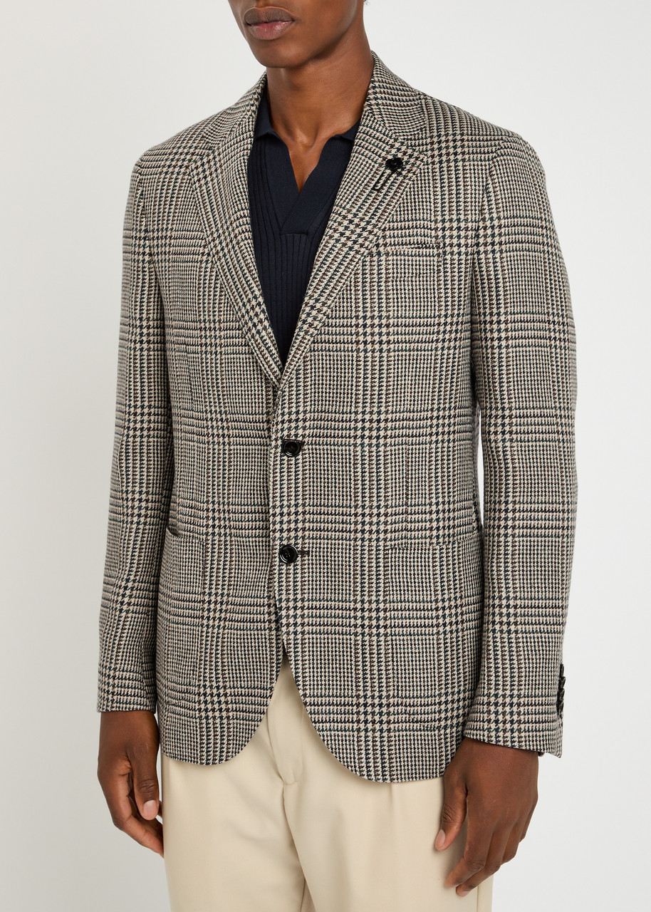 Lardini Houndstooth Wool And Silk-blend Blazer In Gray