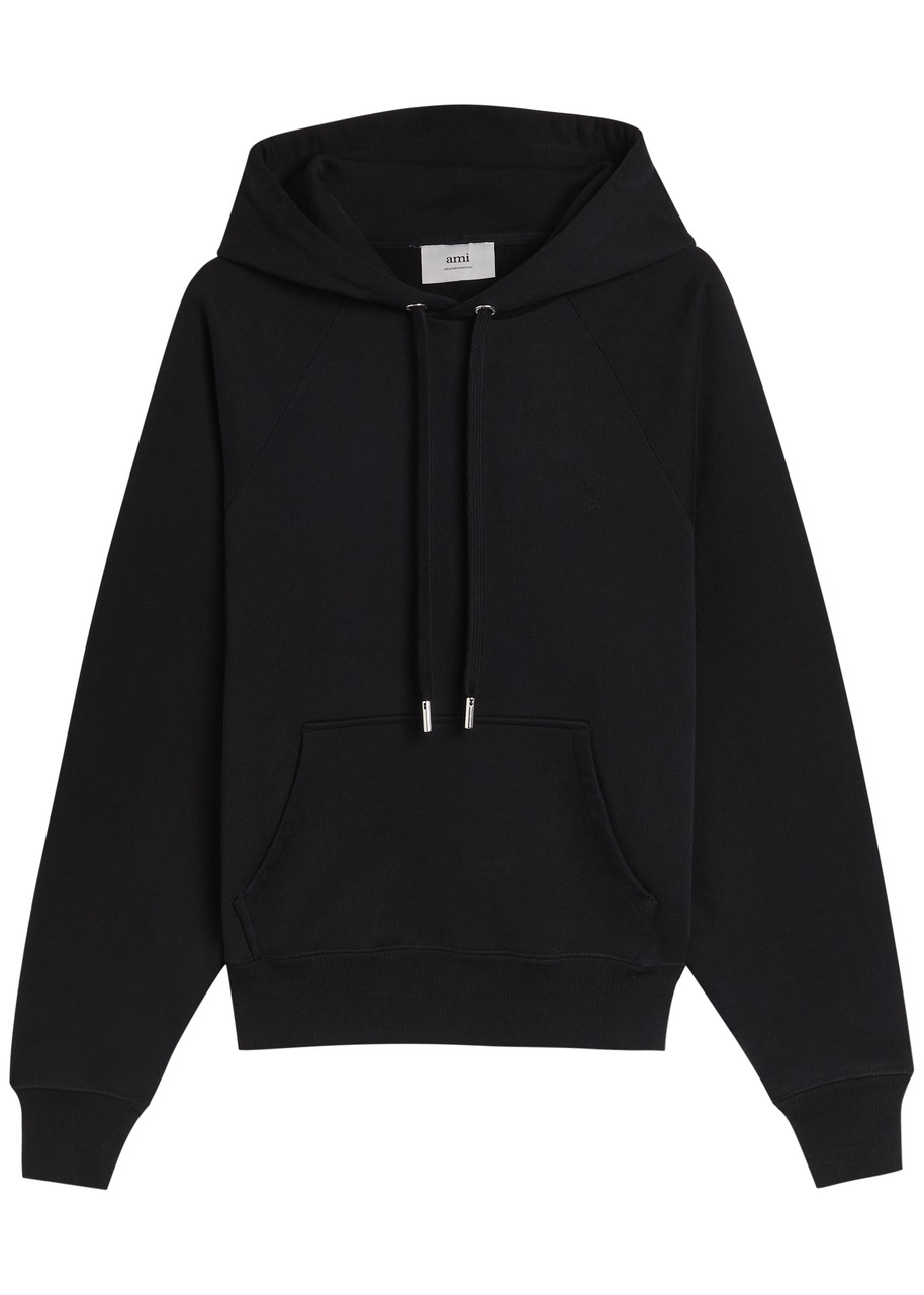 Ami Alexandre Mattiussi Ami Paris Embossed Logo Hooded Cotton Sweatshirt In Black