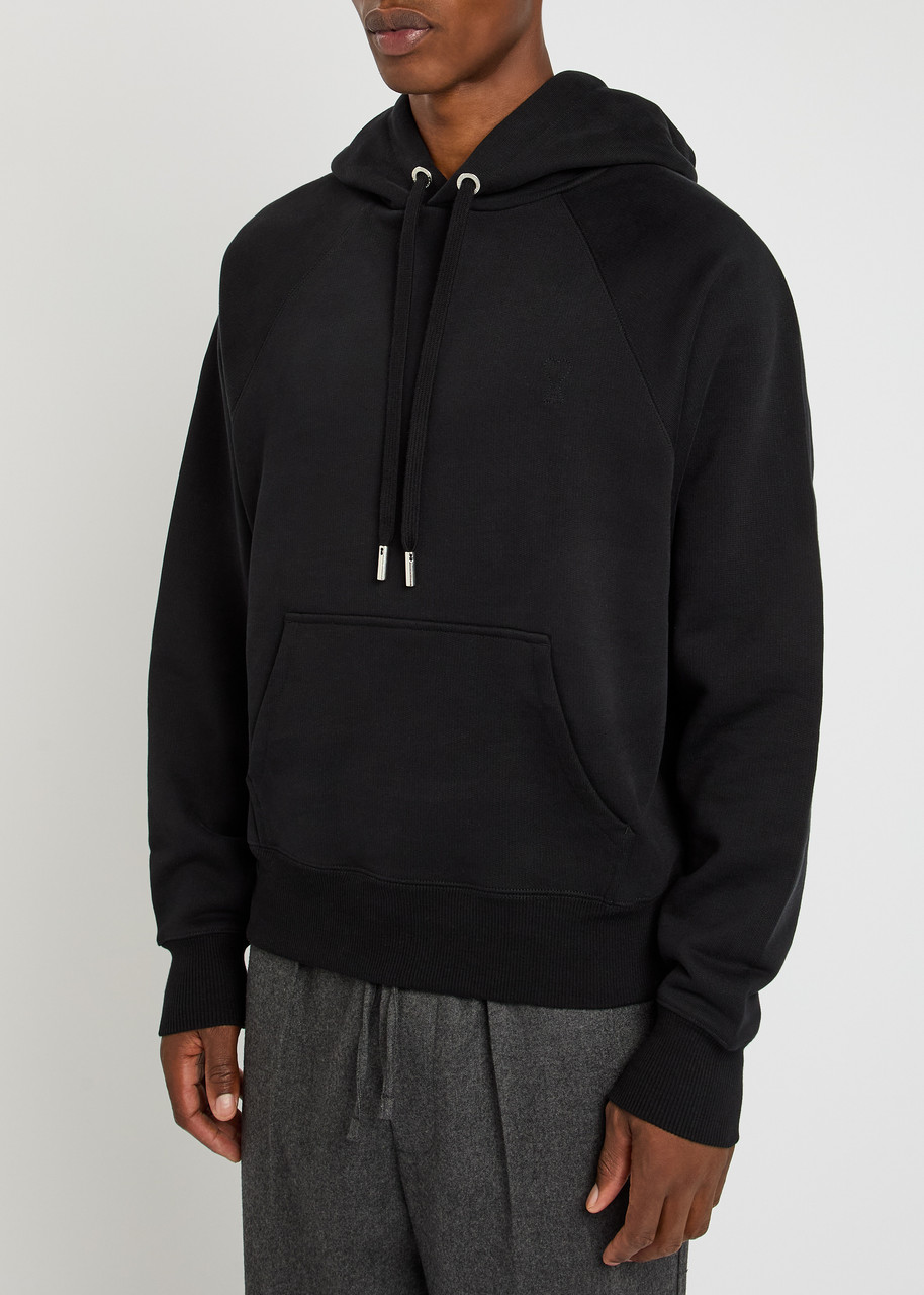 Ami Alexandre Mattiussi Ami Paris Embossed Logo Hooded Cotton Sweatshirt In Black