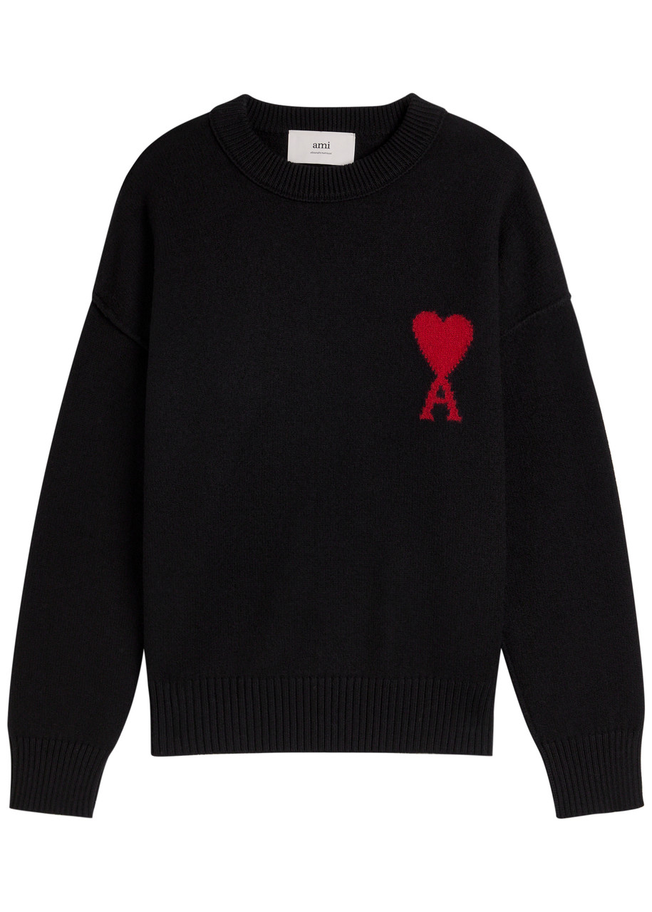 Ami Alexandre Mattiussi Ami Paris Black Wool Ami De Coeur Cardigan Men In Black