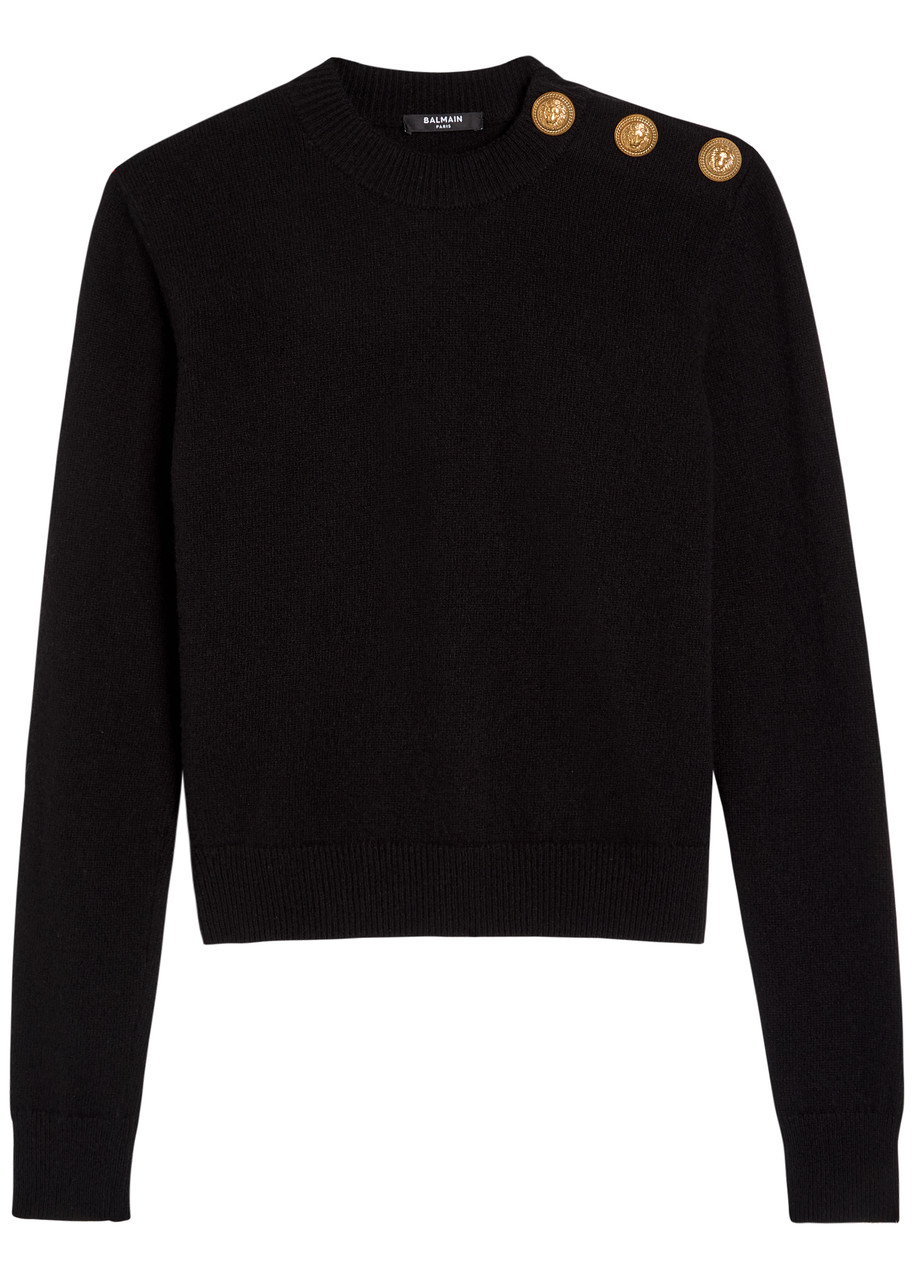 Balmain Embellished Cashmere And Wool-blend Sweatshirt In Black