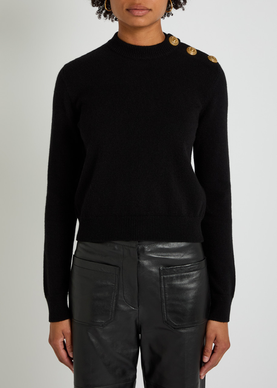Balmain Embellished Cashmere And Wool-blend Sweatshirt In Black