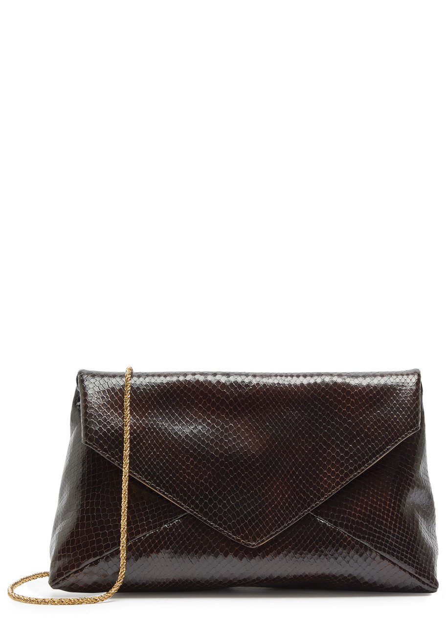 Dries Van Noten Envelope Large Python-effect Leather Clutch - Brown Dark - One Size