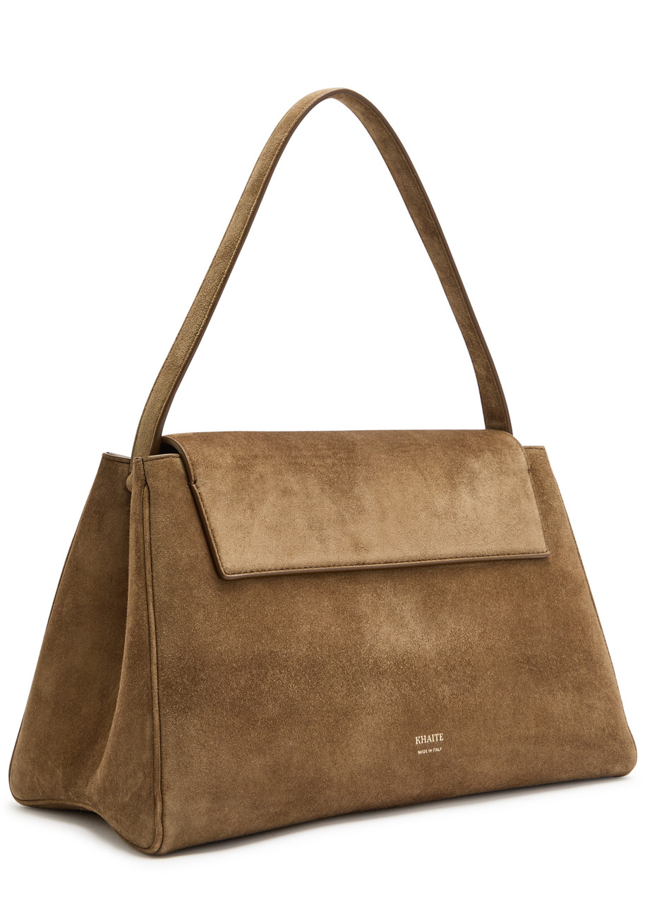 Khaite Audrey Suede Top Handle Bag In Sand