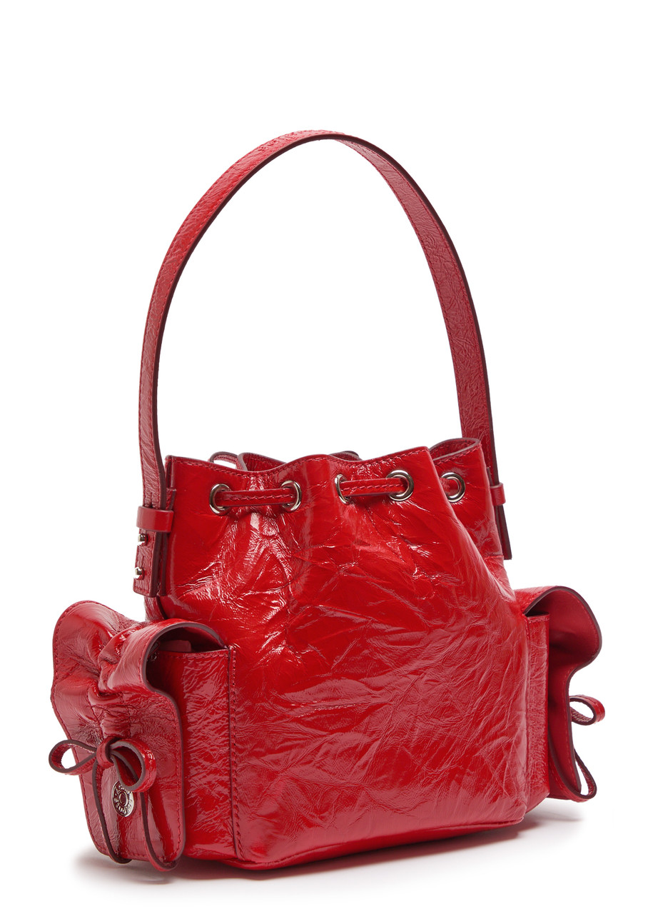 Acne Studios Multipocket Mini Patent Leather Bucket Bag In Red