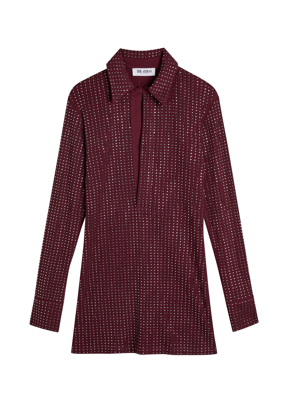 Attico Embellished Collared Dress In Burgundy