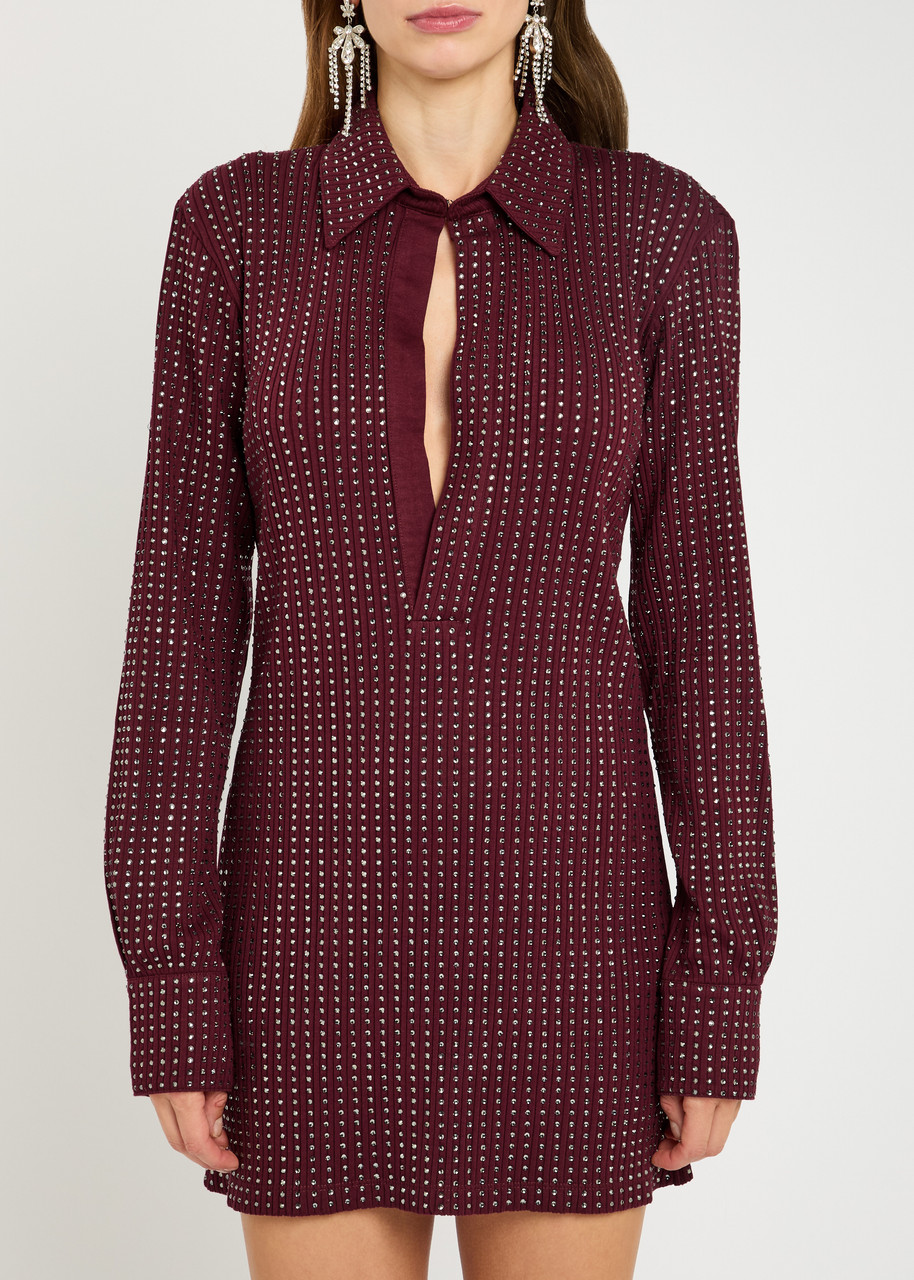 Attico Embellished Collared Dress In Burgundy