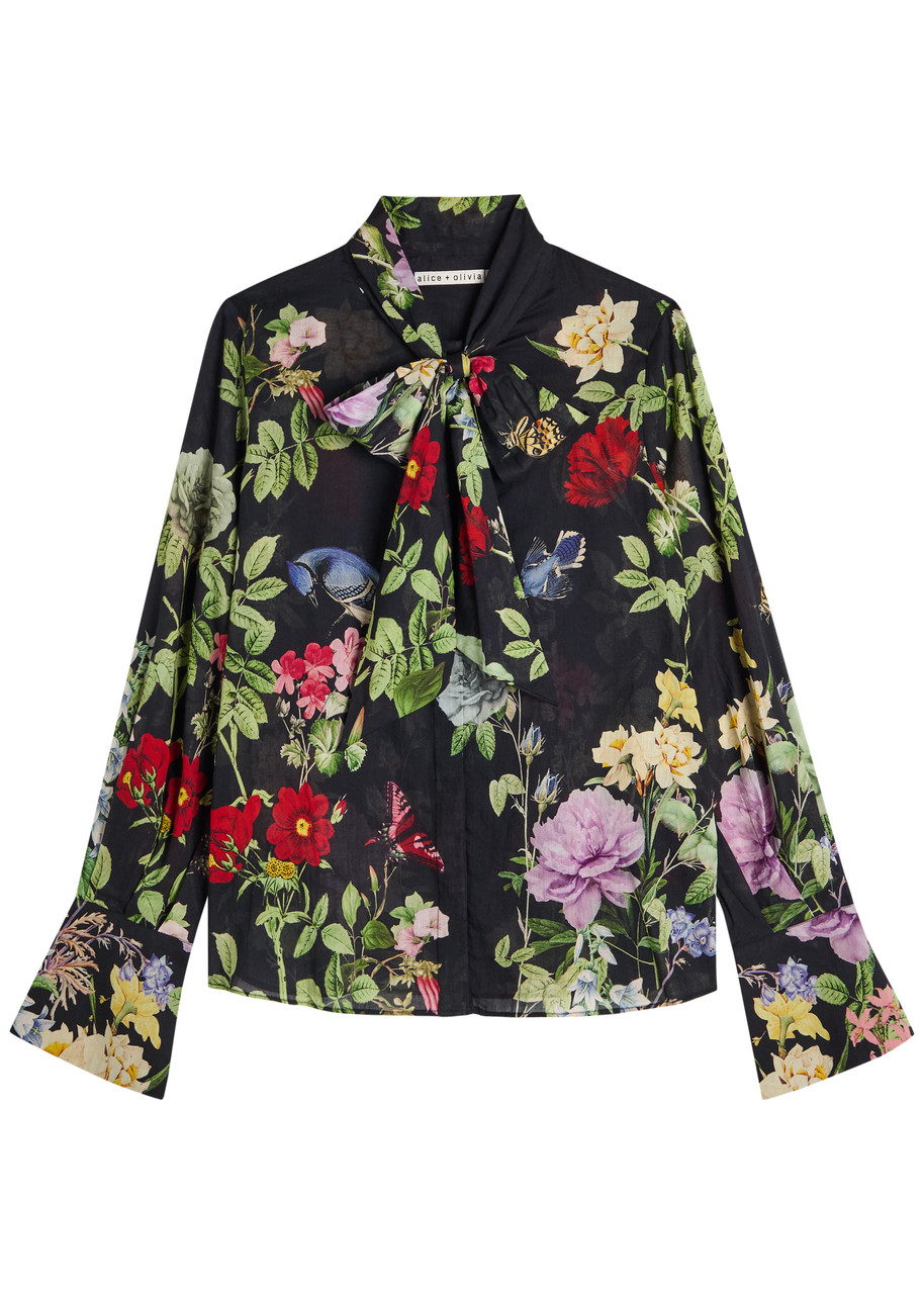 Alice And Olivia Lloyd Slit Sleeve Button Down Blouse Venus Floral In Multi