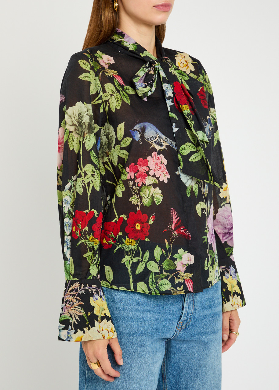 Alice And Olivia Lloyd Slit Sleeve Button Down Blouse Venus Floral In Multi