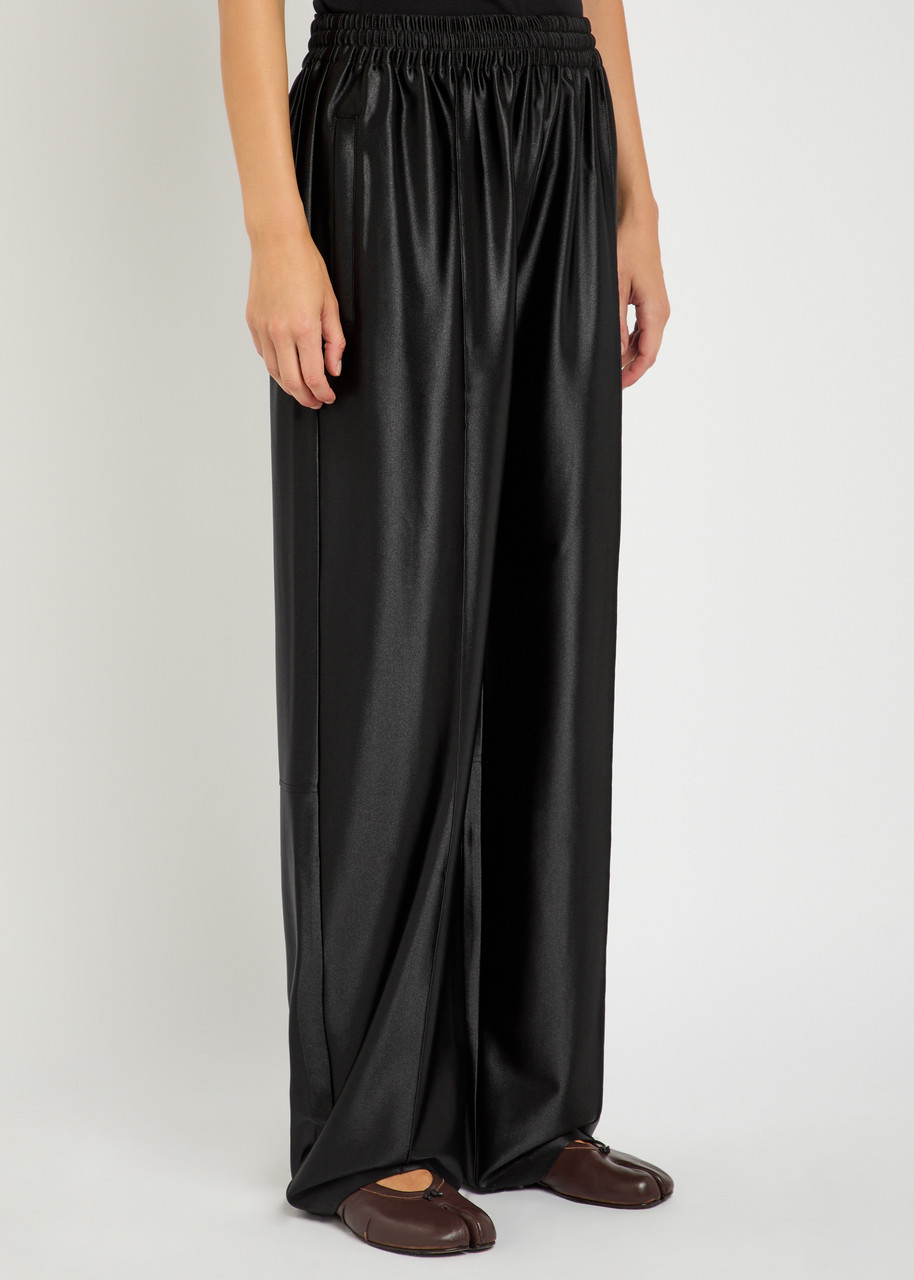Alexander Wang T Alexanderwang.t Relaxed Logo-embroidered Satin Track Pants In Black