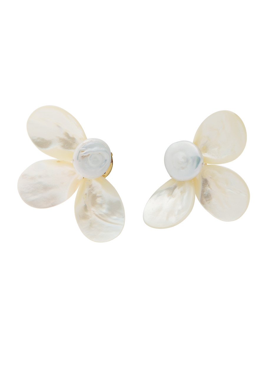 Eliou Fada Shell And Pearl Clip-on Earrings In White