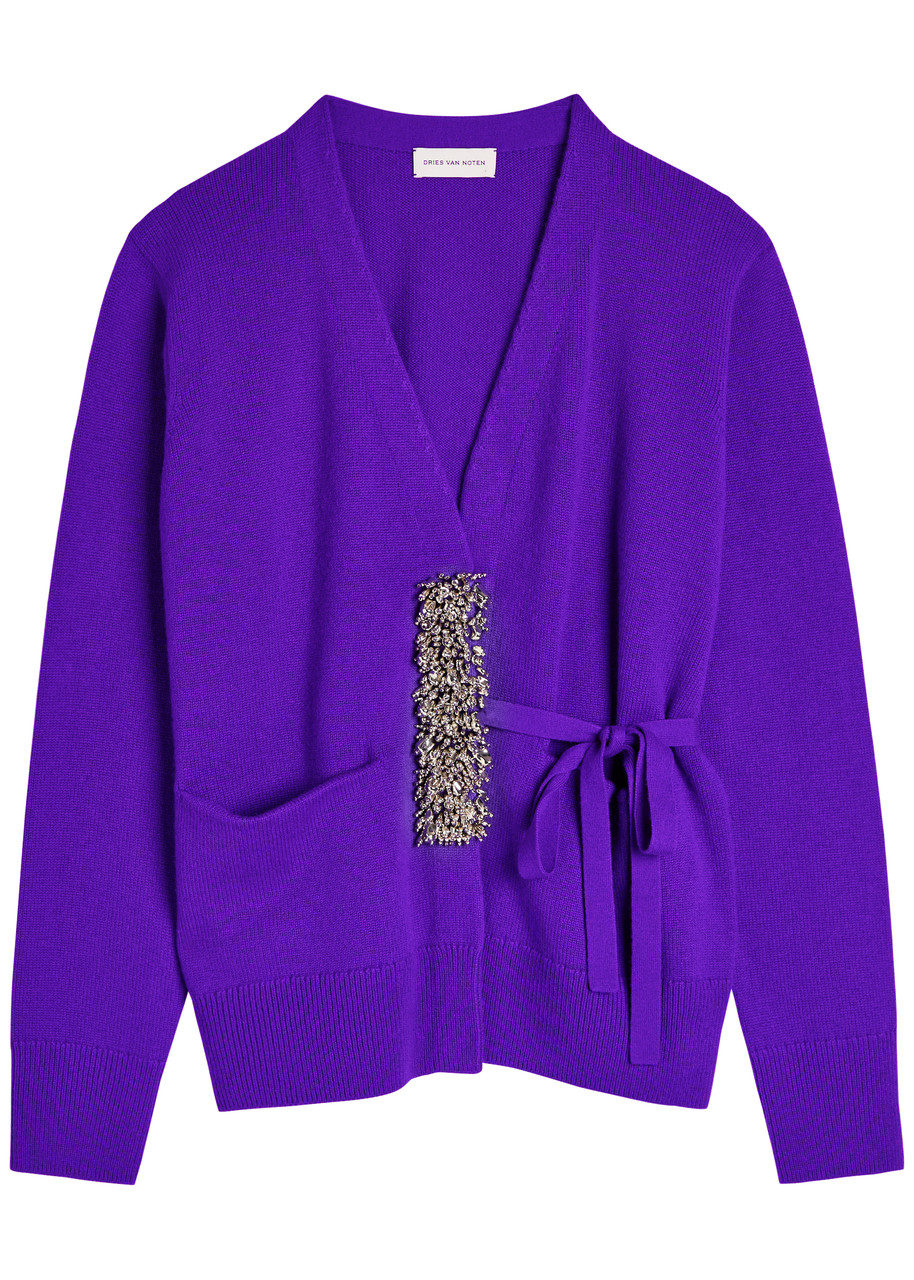Dries Van Noten Tiah Embellished Cashmere Wrap Cardigan - Purple - S (UK8-10 / S)