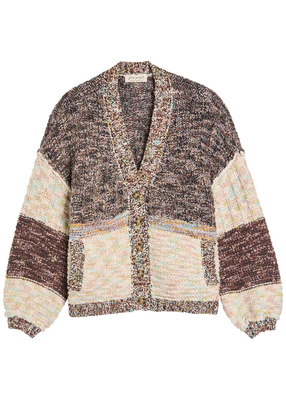 Free People Isabella Colourblock Knitted Cardigan - Brown - S (UK 8-10 / S)