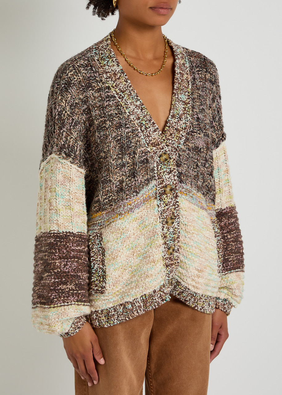 Free People Isabella Colourblock Knitted Cardigan In Brown