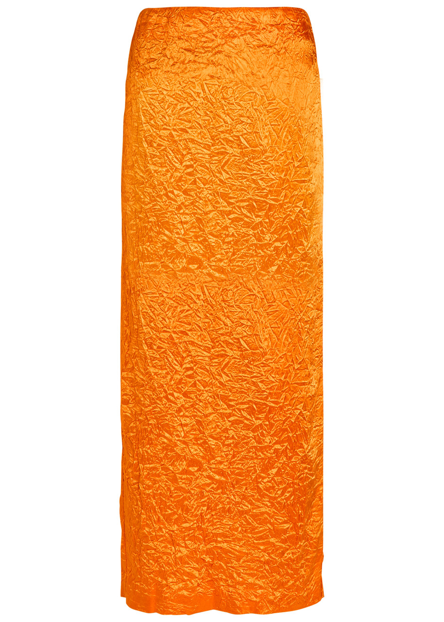 Armarium Jackie Crinkled Satin Maxi Skirt In Orange