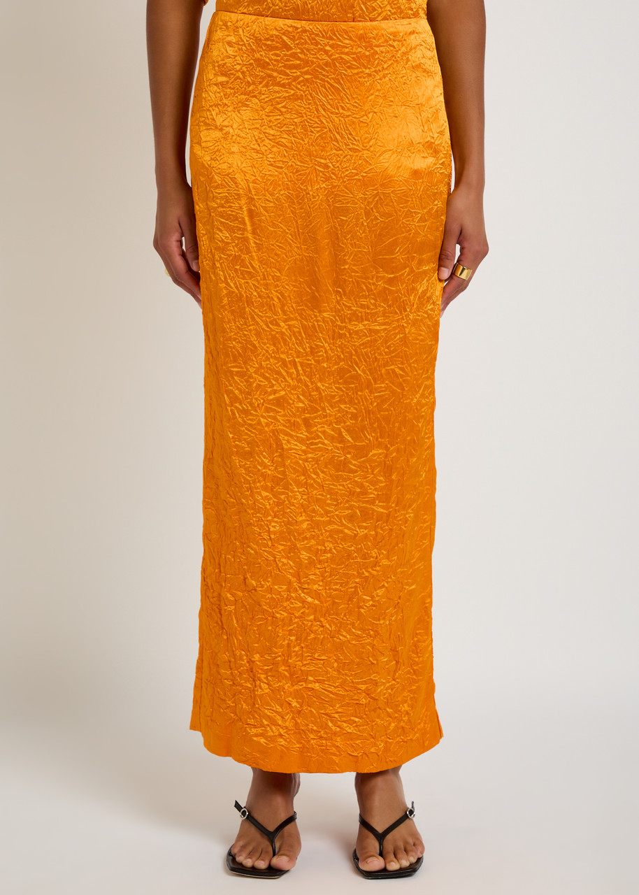 Armarium Jackie Crinkled Satin Maxi Skirt In Orange