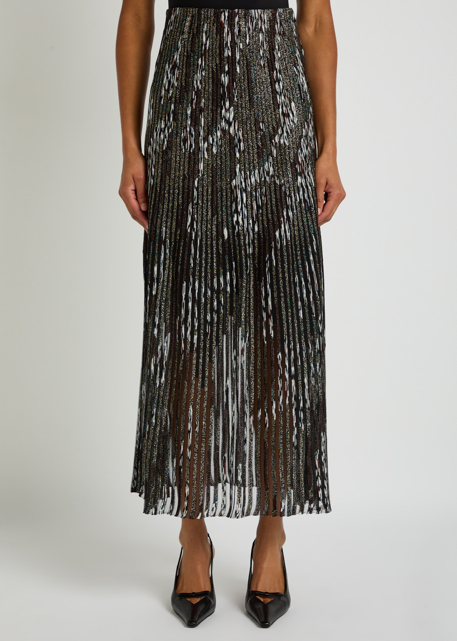 Missoni Patterned-jacquard Metallic-knit Midi Skirt In Gray