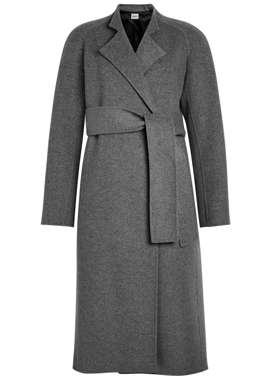 Khaite Annly Belted Wool-felt Coat In Gray