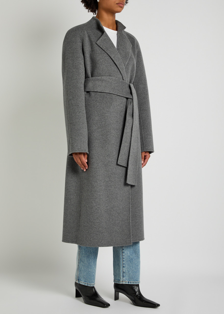 Khaite Annly Belted Wool-felt Coat In Gray